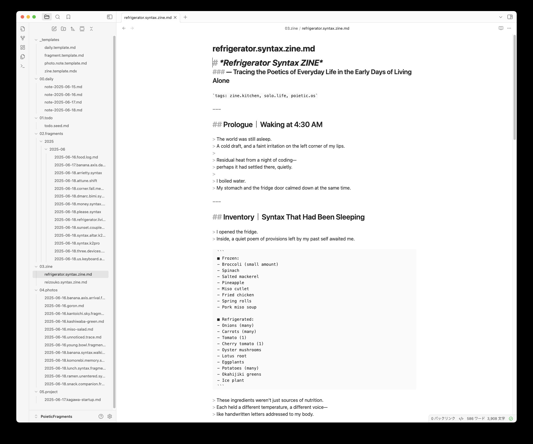 Obsidian screen showing refrigerator syntax map
